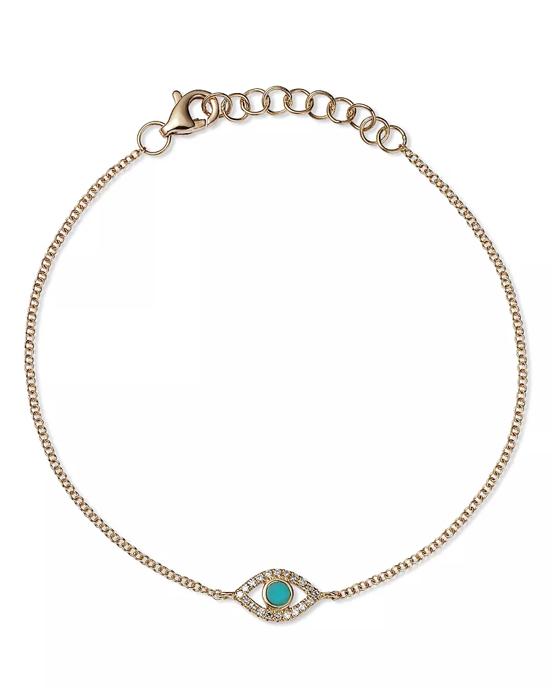 Moon & Meadow 14K Yellow Gold Kate Turquoise & Diamond Evil Eye Chain Bracelet