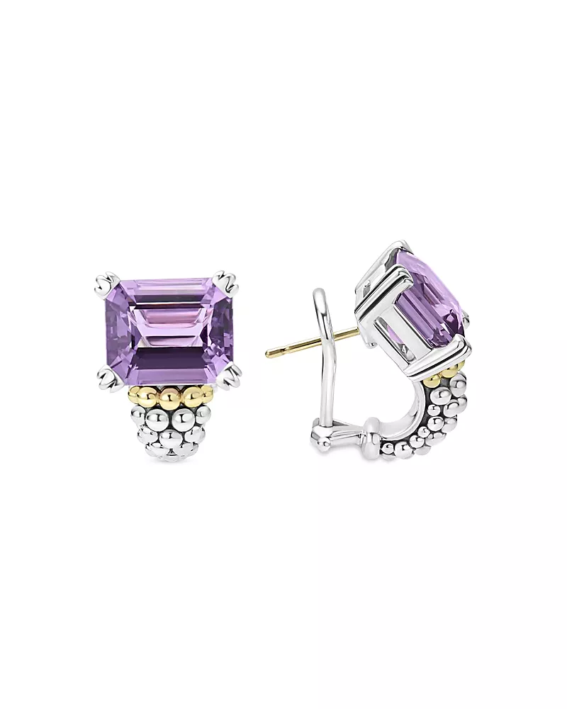 Lagos 18K Yellow Gold & Sterling Silver Glacier Amethyst Caviar Beaded Large Half Hoop Earrings