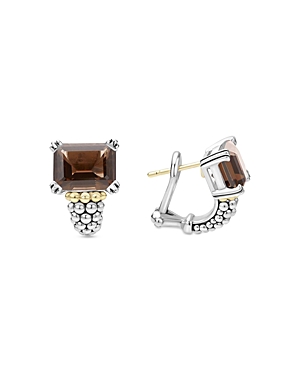 Lagos 18K Yellow Gold & Sterling Silver Glacier Smoky Quartz Caviar Beaded Half Hoop Earrings