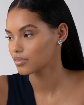 18K Yellow Gold & Sterling Silver Glacier Gemstone Caviar Beaded Half Hoop Earring Collection