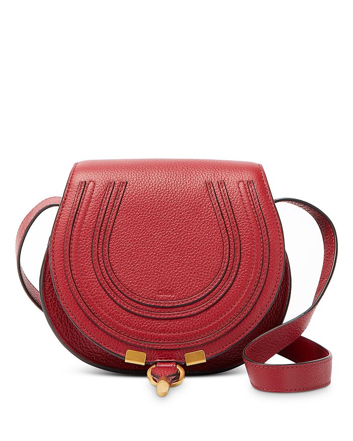 Chloé Marcie Small Leather Saddle Bag In Smoked Red/brass