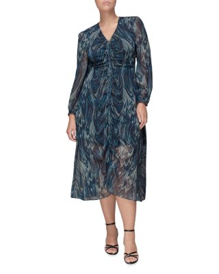 Wave Print Ruched Dress