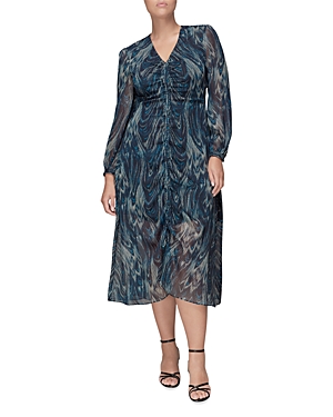 Whistles Wave Print Ruched Dress
