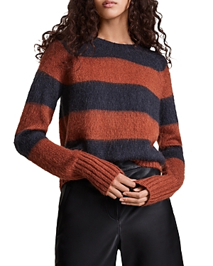 Allsaints Womens Steel Grey/gin Lou Striped-print Crewneck Jumper S In Steel Gray