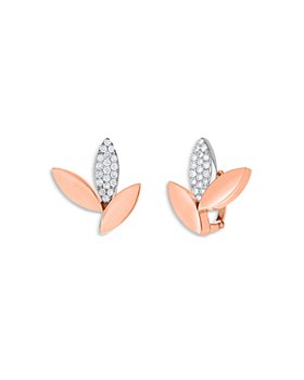 Roberto Coin - 18K White & Rose Gold Petals Diamond Pavé Floral Stud Earrings