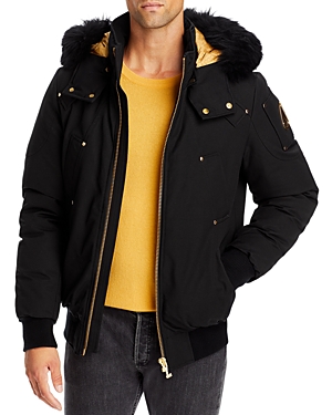 Moose Knuckles Little Rapids Black Fur-trimmed Bomber Jacket In Black W/ Black Shearling