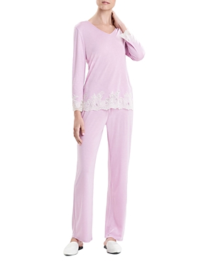 Natori Shangri La Luxe Lace-trim Pajama Set In Soft Lavender