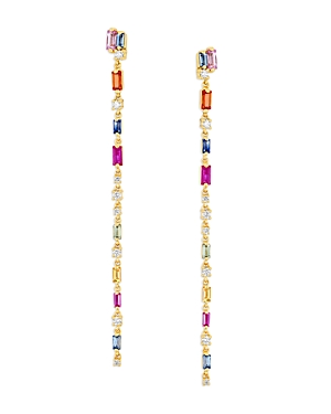 Suzanne Kalan 18K Yellow Gold Fireworks Rainbow Sapphire & Diamond Linear Drop Earrings
