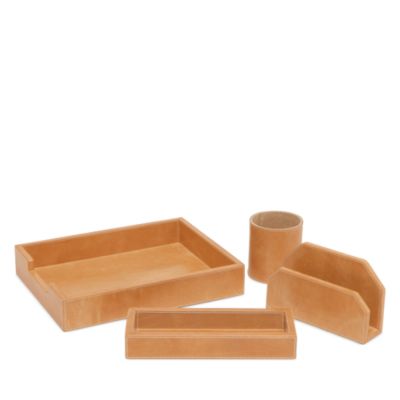 Leon Camel Full Grain Leather Desk Accessories, Set of 4