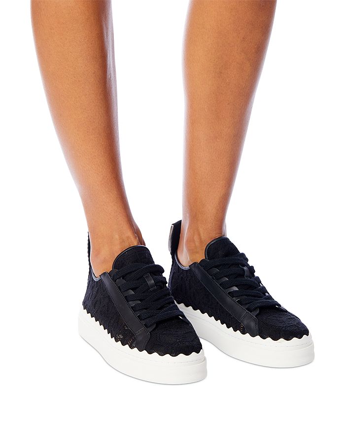 Shop Chloé Women's Lauren Lace Low Top Sneakers In Black