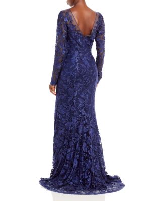 long blue lace dress