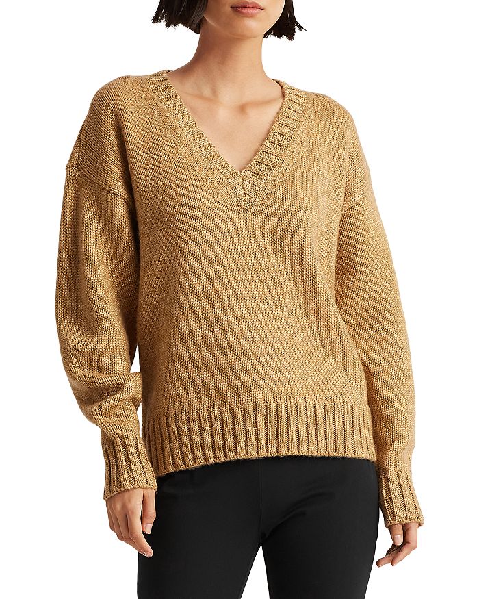 Metallic v neck sweater sale
