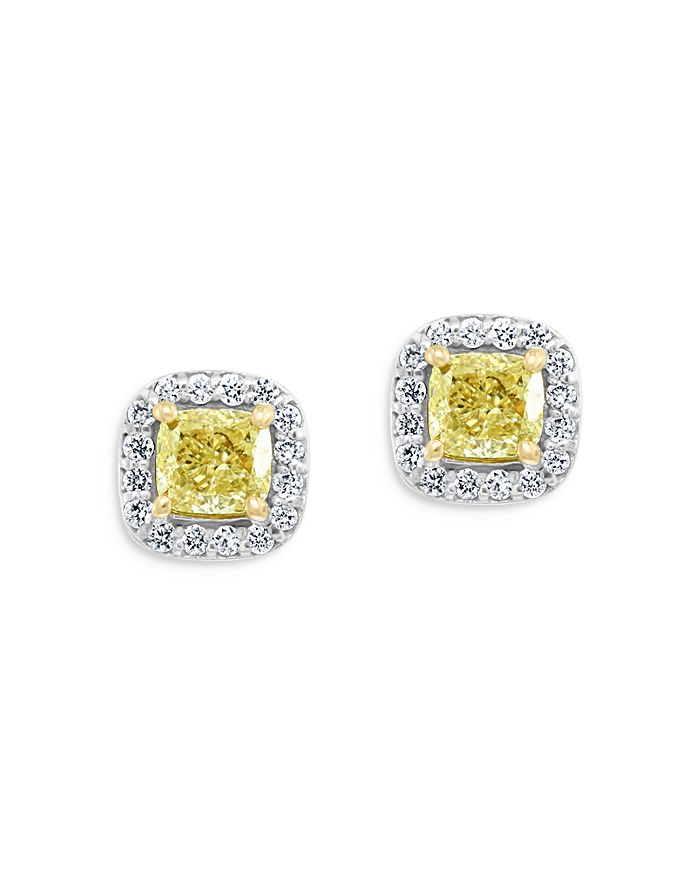 Bloomingdale's - Cushion Cut White & Yellow Diamond Stud Earrings in 14K White Gold - 100% Exclusive