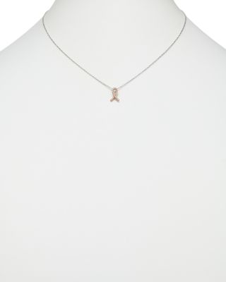 Diamond Pink Ribbon Pendant Necklace in 14K Rose and White Gold, .10 tcw&nbsp;