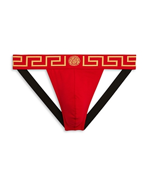 Versace Logo Jock Strap In Red/gold