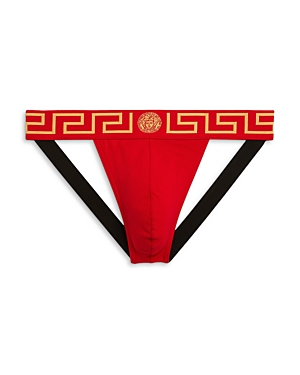 Versace Logo Jock Strap In Red/gold