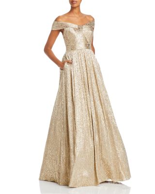 Aidan Mattox Metallic Off The Shoulder Gown Smart Closet