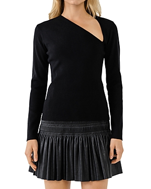 Endless Rose Asymmetric Neck Long Sleeve Knit Top In Black
