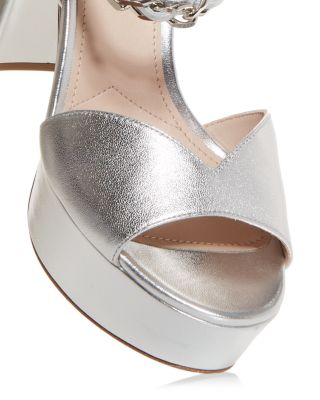 ミミ Miss Lola | Miami Vibes Silver Lace Up Block High Heels