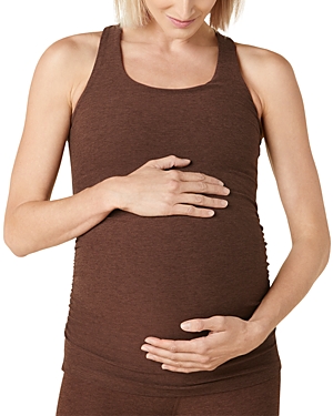 Beyond Yoga Maternity Travel Racerback Tank In Mahogany Brown Heather