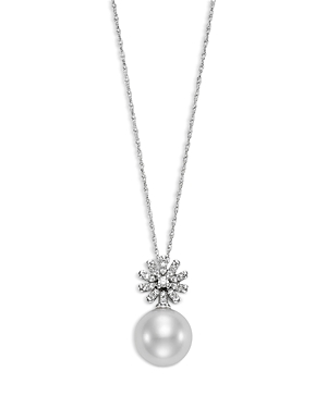 Bloomingdale's Fiore Cultured Freshwater Pearl & Diamond Flower Pendant Necklace in 14K White Gold, 