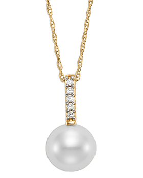 Bloomingdale's - Cultured Freshwater Pearl & Diamond Pendant Necklace in 14K Yellow Gold, 16-18" - 100% Exclusive