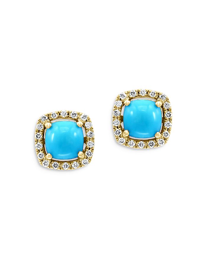Bloomingdale's Turquoise & Diamond Halo Stud Earrings in 14K Yellow ...