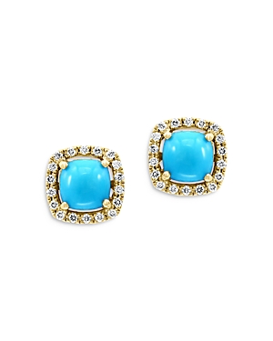 Bloomingdale's Turquoise & Diamond Halo Stud Earrings In 14k Yellow Gold - 100% Exclusive In Turquoise/gold