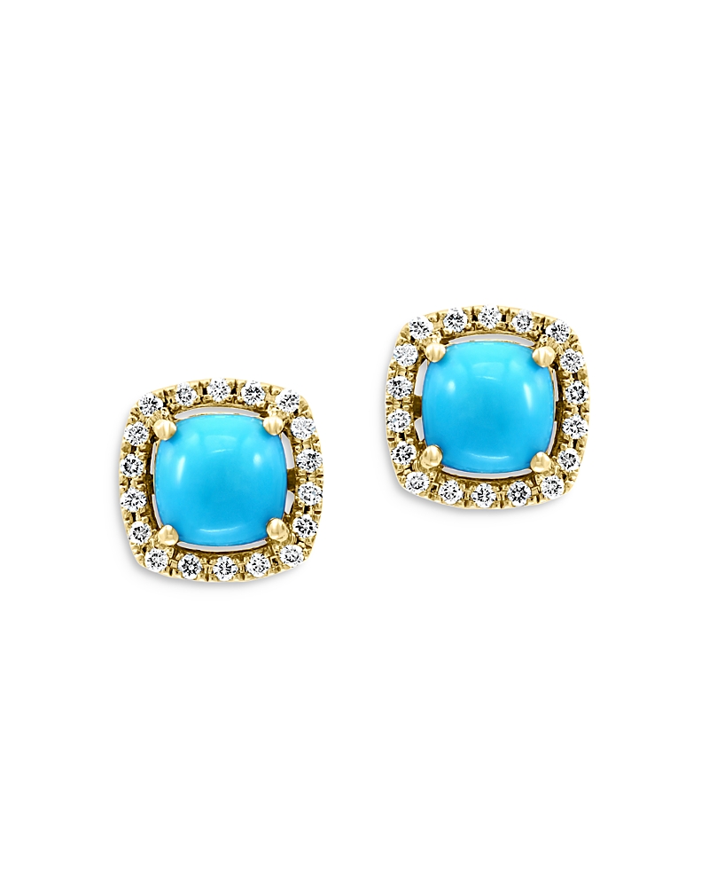 Bloomingdale's Fine Collection Turquoise & Diamond Halo Stud Earrings in 14K Yellow Gold
