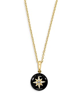 Bloomingdale's - Onyx & Diamond Starburst Disc Pendant Necklace in 14K Yellow Gold, 16-18" - 100% Exclusive