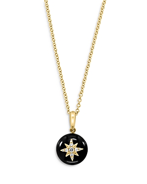Bloomingdale's Onyx & Diamond Starburst Disc Pendant Necklace in 14K Yellow Gold, 16-18 - 100% Exclu