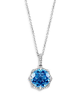 Bloomingdale's -  Blue Topaz & Diamond Halo Pendant Necklace in 14K White Gold, 16-18" - 100% Exclusive