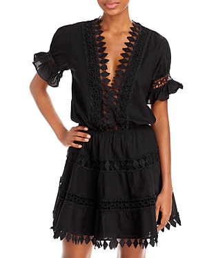 Shop Peixoto Ora Cotton Embroidered Mini Dress Swim Cover Up In Black