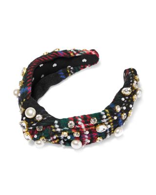 Lele Sadoughi Faux Pearl & Crystal Flannel Knotted Headband  display picture 1