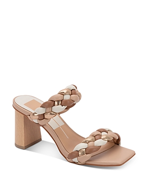 Dolce Vita Paily White Striped High Heel Slide Sandal Heels In Natural Multi