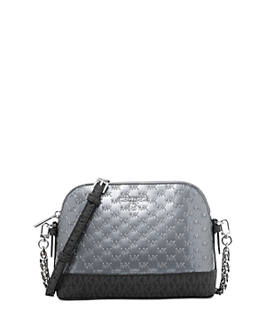 Michael Michael Kors Jet Set Large Dome Crossbody In Heather Gray/silver