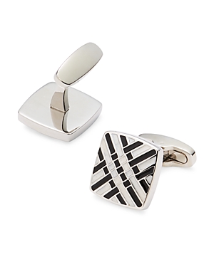 Shop Link Up Diagonal Cross Silver-tone Cufflinks In Black/white