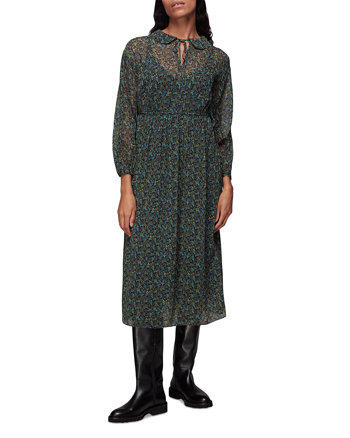 Whistles Stitch Floral Print Midi Dress