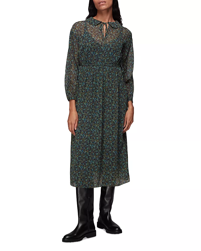 Whistles Stitch Floral Print Midi Dress