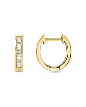 Zoe Lev - 14K Yellow Gold Diamond Baguette Hoop Earrings