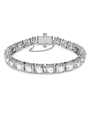 Shop Swarovski Millenia Square Crystal Flex Bracelet In Rhodium Plate In White