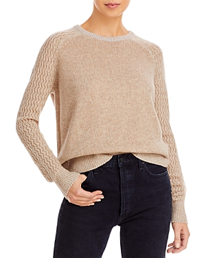 Aqua Cashmere Shell Stitch Sleeve Cashmere Sweater - 100% Exclusive In Wheat Ivory
