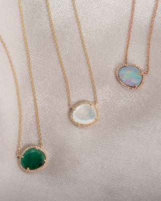 14K Yellow Gold Diamond & Emerald Pendant Necklace, 18"