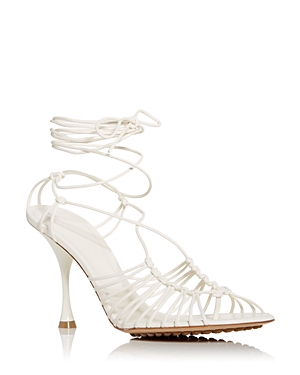 Bottega Veneta Women's Ankle Tie High Heel Sandals In Bianco