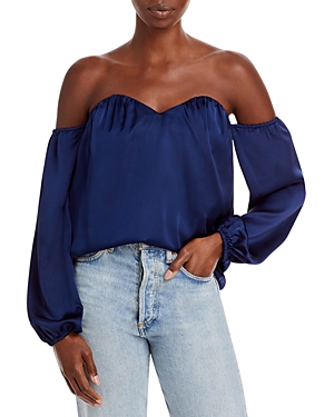 Milly Off The Shoulder Sweetheart Neck Top In Navy