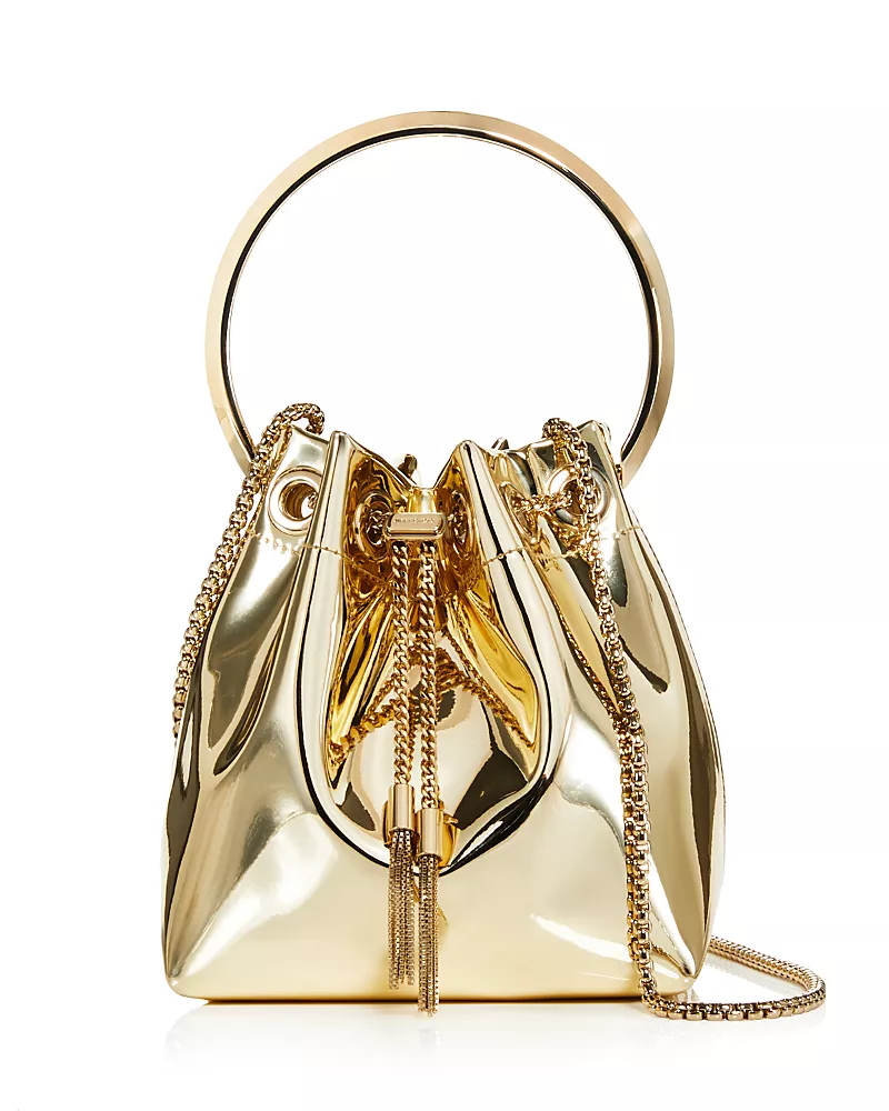 Jimmy Choo Bon Bon Ring Handle Metallic Bucket Bag