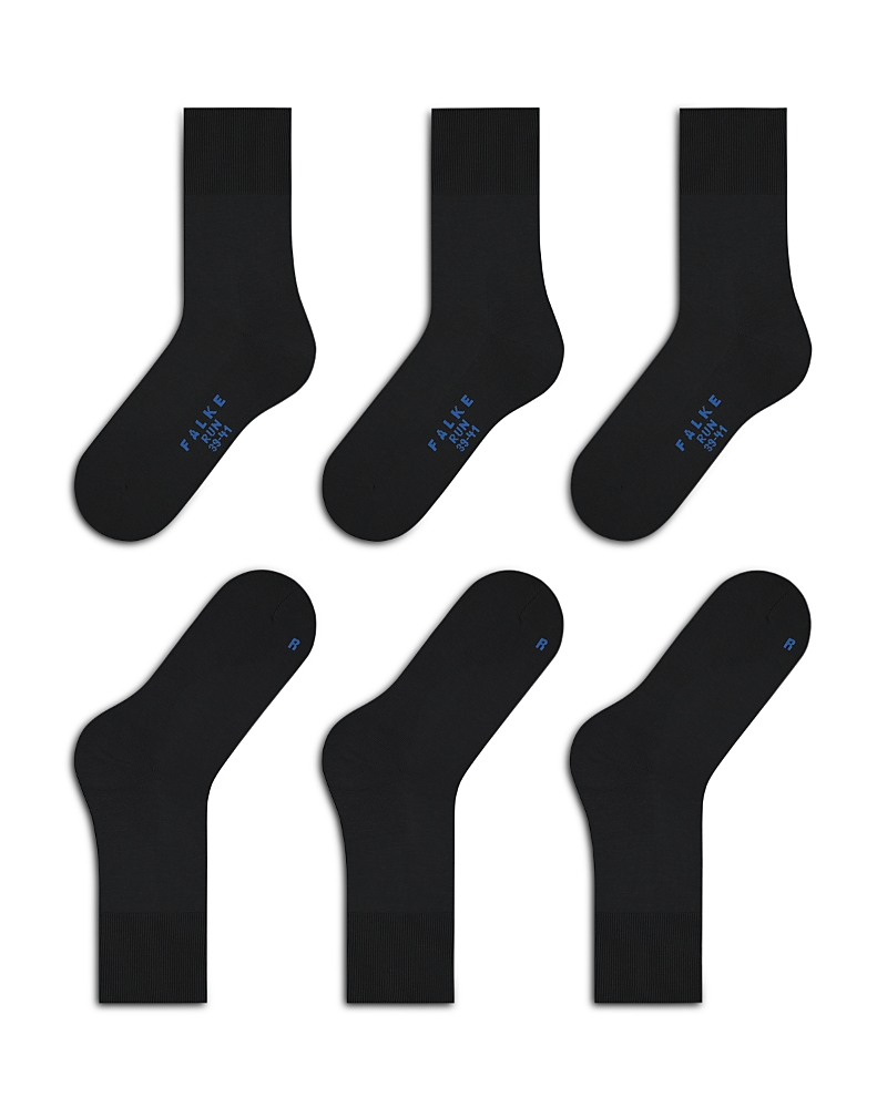 Falke Men's Run 3-pack Solid Cotton Socks In Black