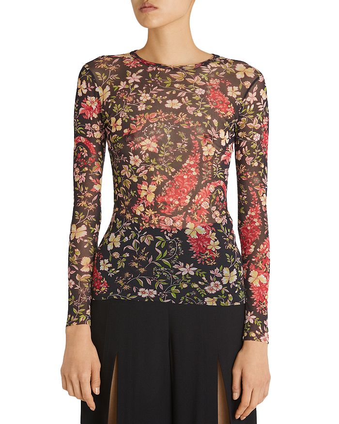 Etro Floral Mesh Long Sleeve Top Bloomingdale's
