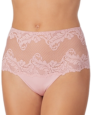 Le Mystere Lace Allure High Waist Thong In Adobe Rose