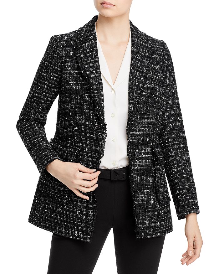 KARL LAGERFELD PARIS Notched Collar Tweed Jacket | Bloomingdale's